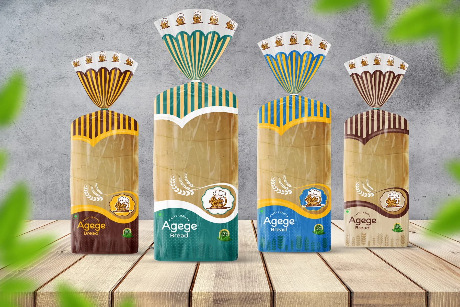 Agege Bread — Bread bag packaging with a colour-coded crown device separating variants across the range.